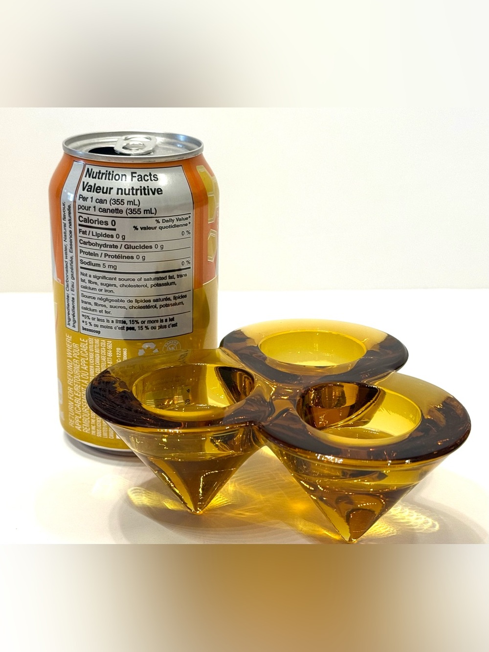 Vintage Amber Art Glass Triple Candle Holder Mid-Century Modern